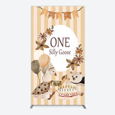 Aperturee - Aperturee One Silly Goose First Birthday Rectangle Backdrop Farm Themed Party with Goose and Bear Rustic Storybook Decor Prop